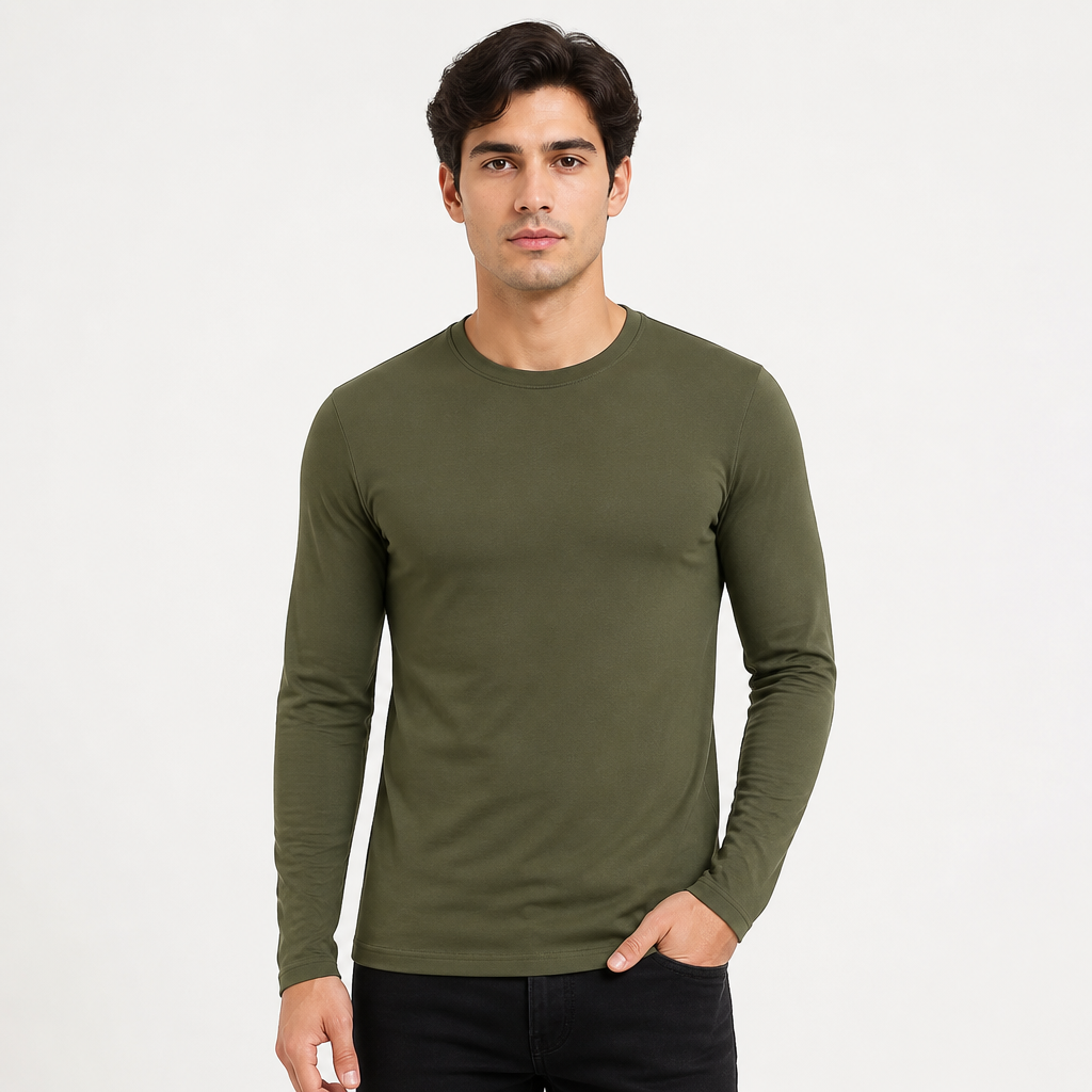 Men's Olive Full Sleeve T-Shirt — Olive Green